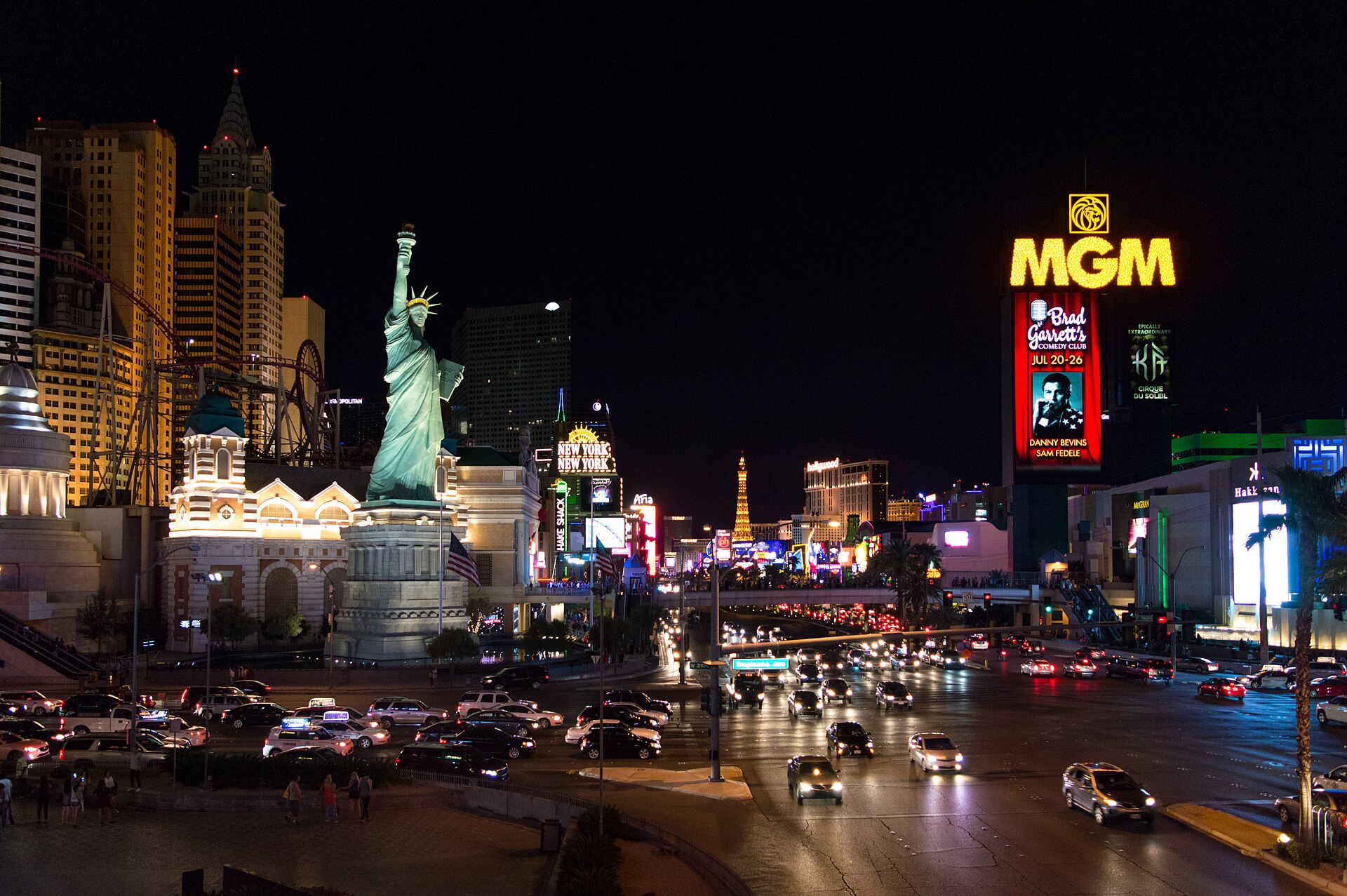 The Las Vegas Strip in the evening, with the MGM Grand visible